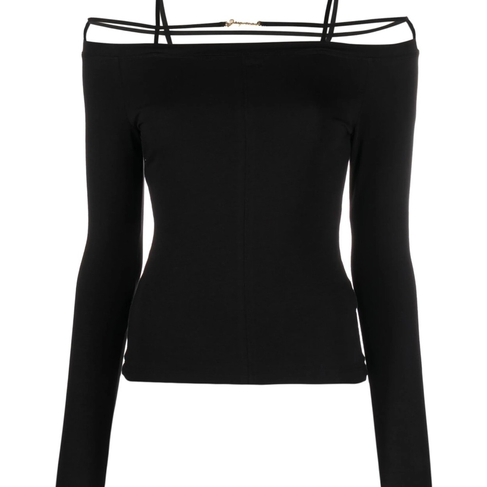 Jacquemus Black Long Sleeve Off-Shoulder Top